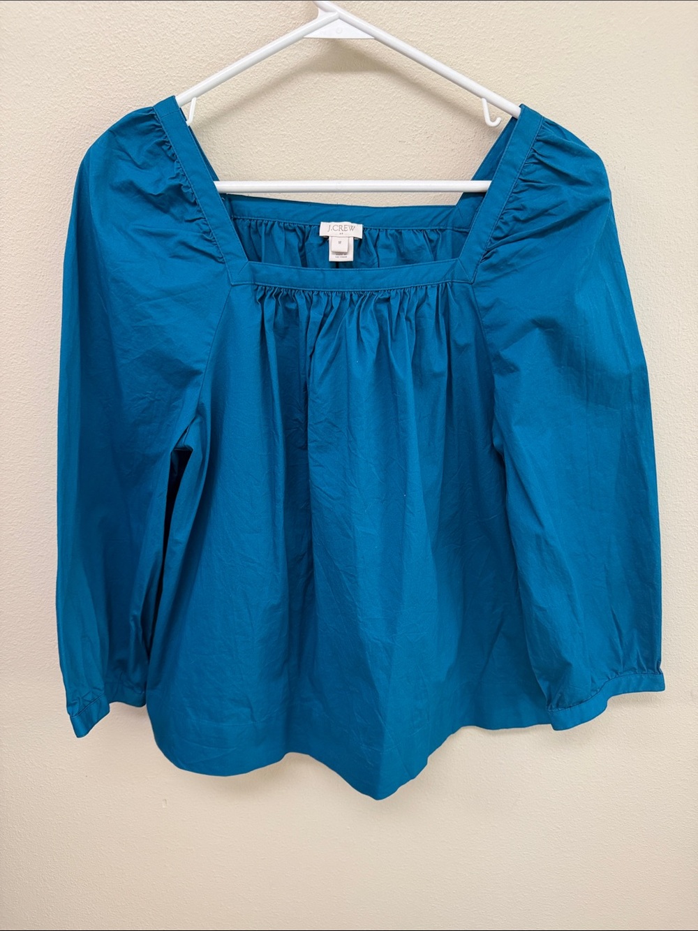 J. Crew Deep Teal Square-Neck Peasant Top SzM